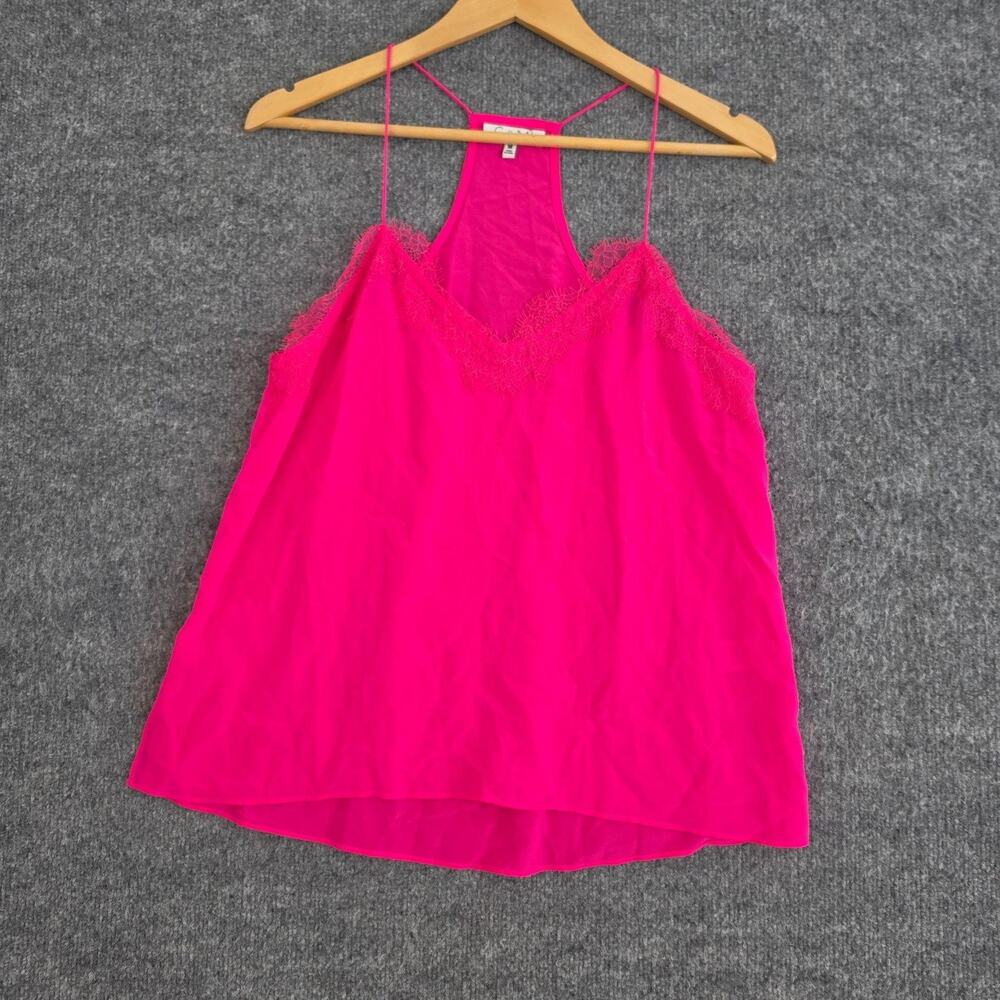 Cami NYC Camisole Medium Silk Satin Lace Trim Tank Top in Hot Pink Lingerie Sexy
